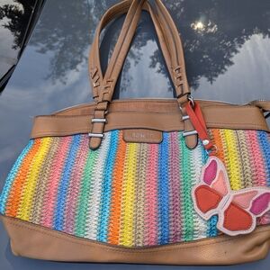 Rosetti Multicolor Striped Woven Purse with Butterfly Charm Nice Condition